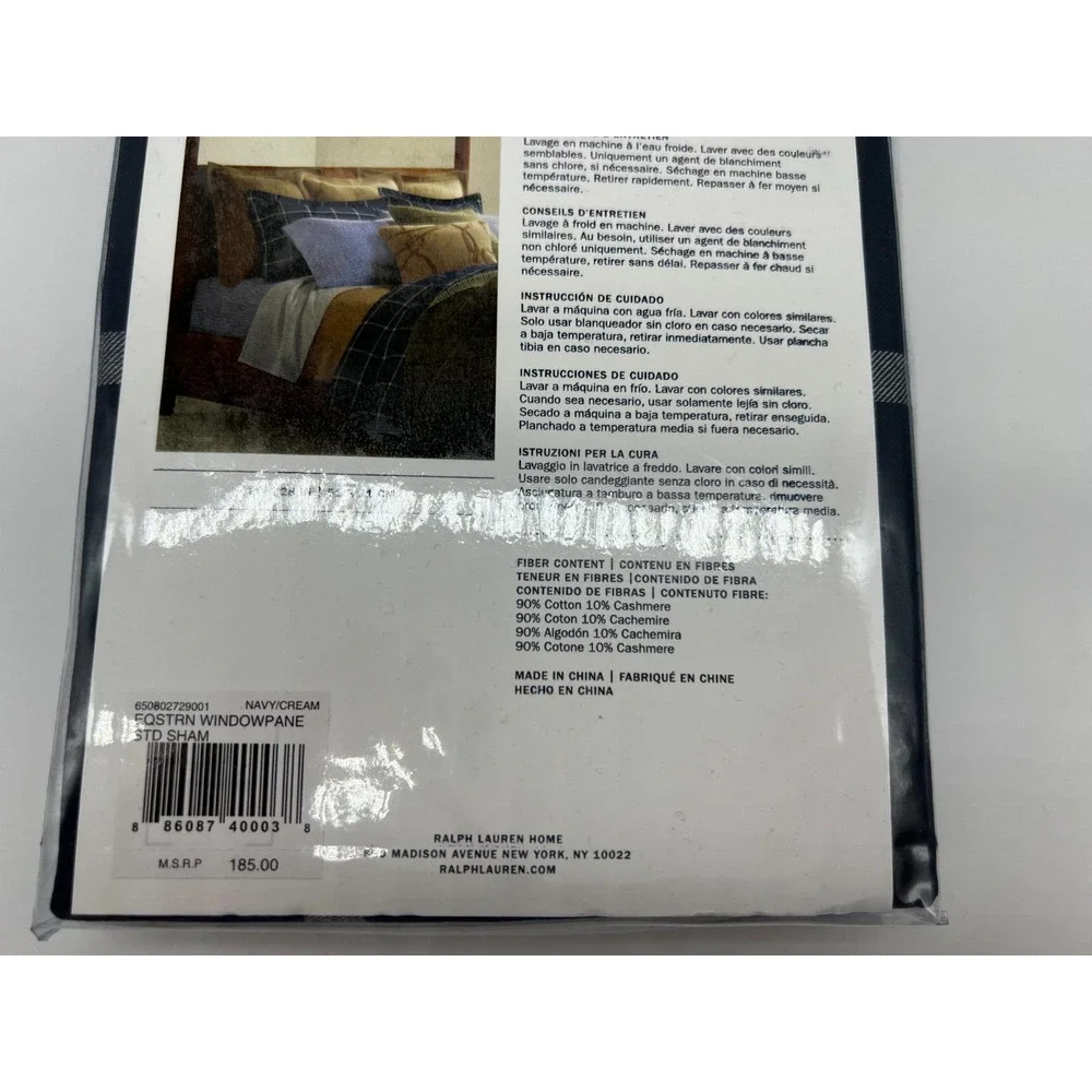Ralph Lauren Home Equestrian Windowpane Sham Navy Standard Sham NEW $185*